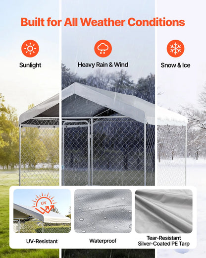 VEVOR Outdoor Dog Kennel, 7.55 x 7.55 x 7.05 ft Large Dog Kennel with Secure Lock, Outside Dogs Enclosures with UV-Resistant & Waterproof Roof Cover, Heavy Duty Pet Crate Cage Run for Large Dogs - View 2