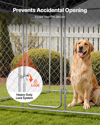 VEVOR Outdoor Dog Kennel, 7.55 x 7.55 x 7.05 ft Large Dog Kennel with Secure Lock, Outside Dogs Enclosures with UV-Resistant & Waterproof Roof Cover, Heavy Duty Pet Crate Cage Run for Large Dogs - View 4