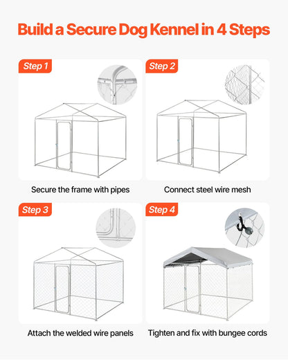 VEVOR Outdoor Dog Kennel, 7.55 x 7.55 x 7.05 ft Large Dog Kennel with Secure Lock, Outside Dogs Enclosures with UV-Resistant & Waterproof Roof Cover, Heavy Duty Pet Crate Cage Run for Large Dogs - View 5