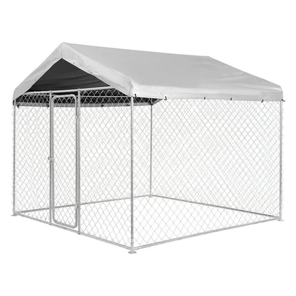 VEVOR Outdoor Dog Kennel, 7.55 x 7.55 x 7.05 ft Large Dog Kennel with Secure Lock, Outside Dogs Enclosures with UV-Resistant & Waterproof Roof Cover, Heavy Duty Pet Crate Cage Run for Large Dogs - View 9