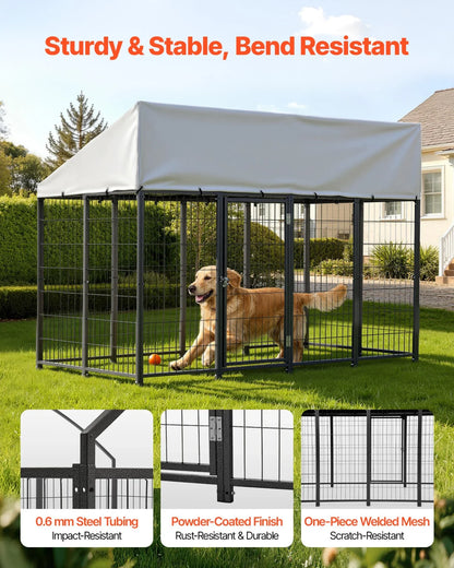VEVOR Outdoor Dog Kennel, 7.87 x 3.94 x 5.4 ft Large Dog Kennel with Secure Lock, Outside Dogs Enclosures with UV-Resistant & Waterproof Roof Cover, Heavy Duty Pet Crate Cage Run for Large Dogs