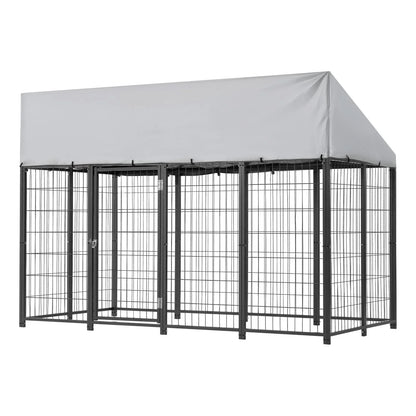 VEVOR Outdoor Dog Kennel, 7.87 x 3.94 x 5.4 ft Large Dog Kennel with Secure Lock, Outside Dogs Enclosures with UV-Resistant & Waterproof Roof Cover, Heavy Duty Pet Crate Cage Run for Large Dogs - View 10