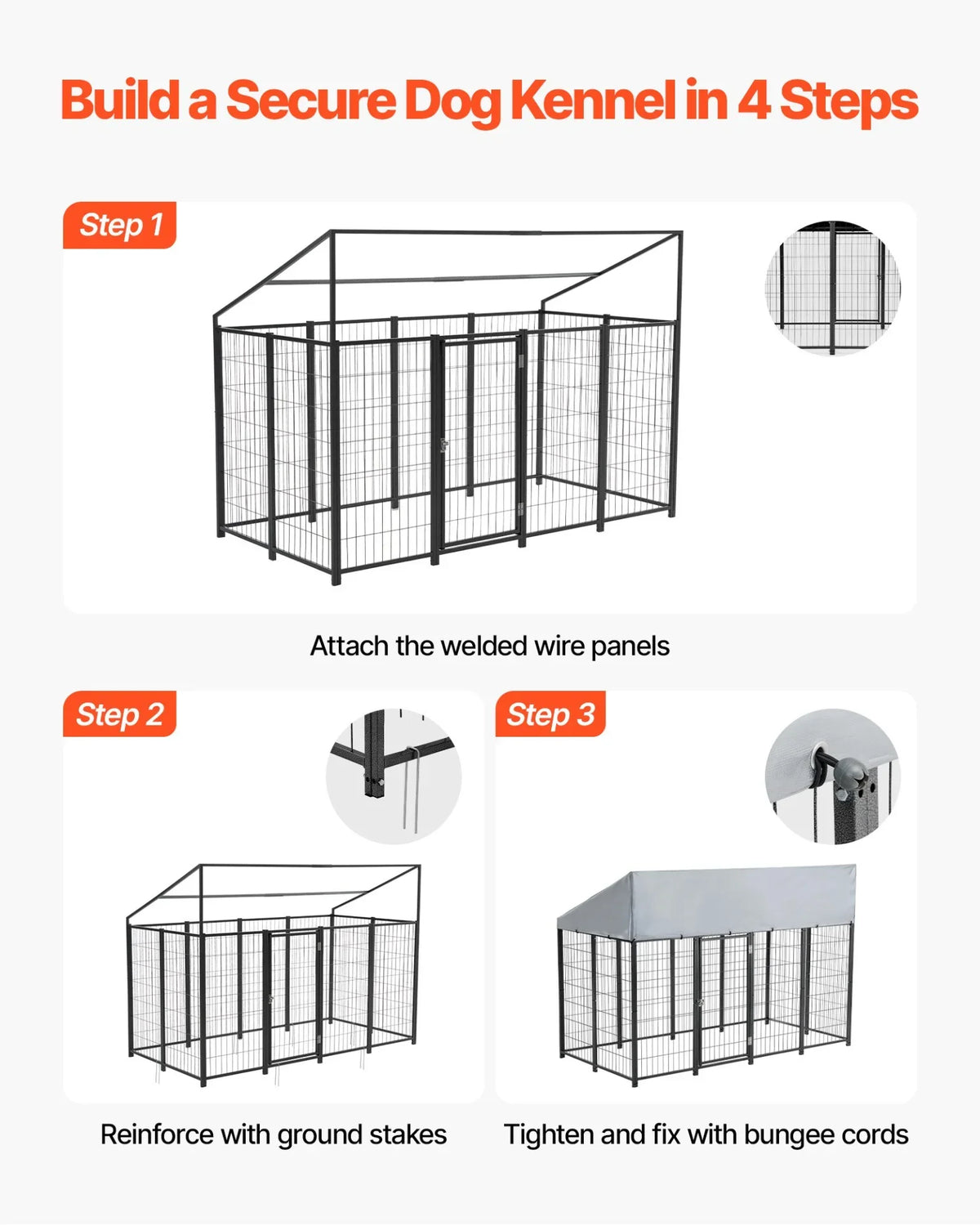 VEVOR Outdoor Dog Kennel, 7.87 x 3.94 x 5.4 ft Large Dog Kennel with Secure Lock, Outside Dogs Enclosures with UV-Resistant & Waterproof Roof Cover, Heavy Duty Pet Crate Cage Run for Large Dogs - View 5