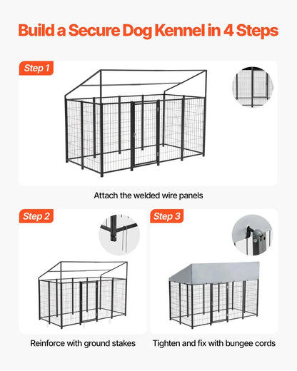 VEVOR Outdoor Dog Kennel, 7.87 x 3.94 x 5.4 ft Large Dog Kennel with Secure Lock, Outside Dogs Enclosures with UV-Resistant & Waterproof Roof Cover, Heavy Duty Pet Crate Cage Run for Large Dogs - View 5