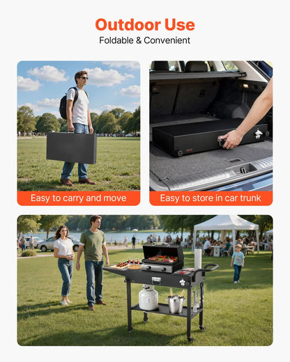 VEVOR Outdoor Grill Cart, 31.0 x 17.0 inch Tabletop Size Grilling Table, Foldable Outdoor Cooking Table with Tissue Holder, Hooks, Wheels, Side Table, BBQ Prep Tables for Picnic, Kitchen, Courtyard - View 4