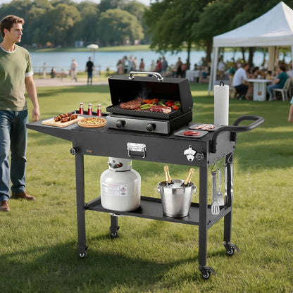 VEVOR Outdoor Grill Cart, 31.0 x 17.0 inch Tabletop Size Grilling Table, Foldable Outdoor Cooking Table with Tissue Holder, Hooks, Wheels, Side Table, BBQ Prep Tables for Picnic, Kitchen, Courtyard - View 7