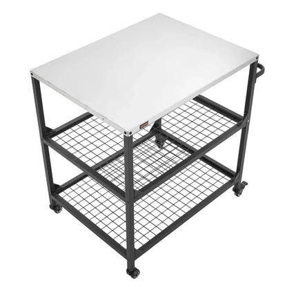 VEVOR Outdoor Grill Cart, 31.5 x 24.0 inch Stainless Steel Tabletop Size Grilling Table, Outdoor Cooking Table with 4 Wheels & Side Handle, Two Mesh Shelves, BBQ Prep Tables for Patio, Garden - View 8