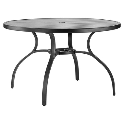 VEVOR Outdoor Patio Dining Table, 47 inch Round Metal Steel Slat Backyard Bistro Tables, with 1.5 in Umbrella Hole, Outside All-Weather Large Furniture for Lawn Garden Porch, Black - View 10