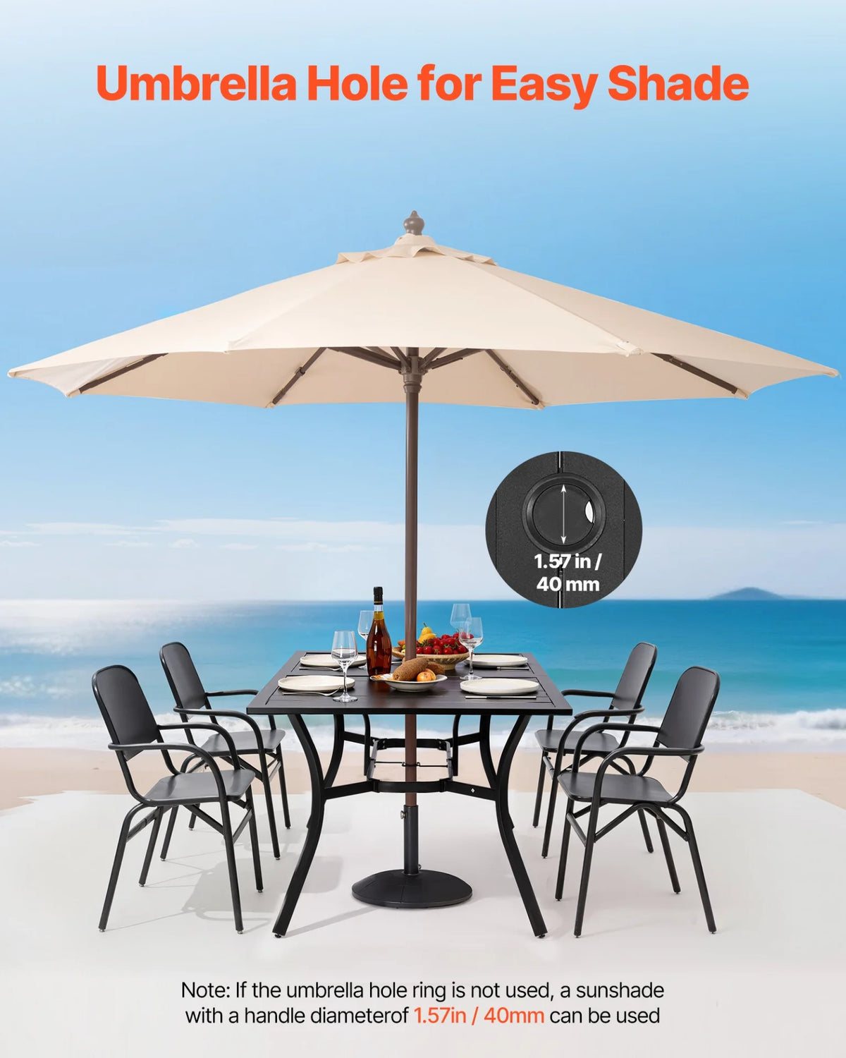 VEVOR Outdoor Patio Dining Table Rectangular Metal Slat Garden Furniture for 6 - View 4