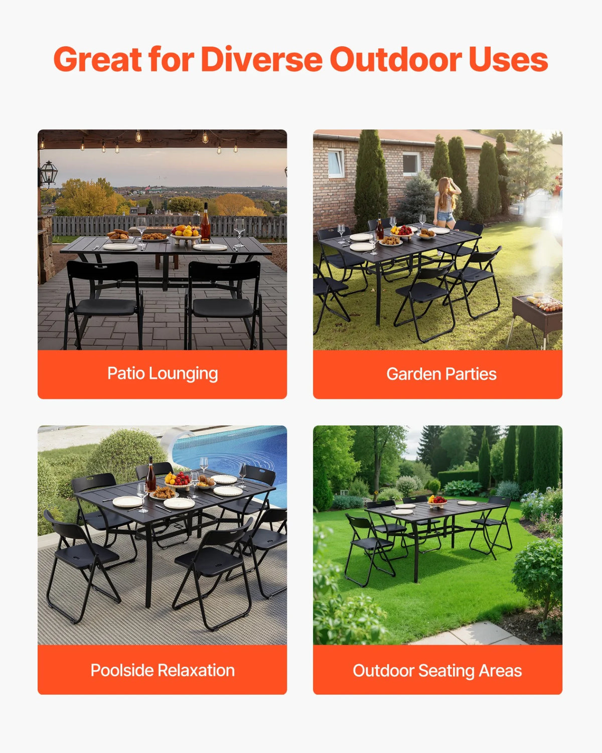 VEVOR Outdoor Patio Dining Table Rectangular Metal Slat Garden Furniture for 6 - View 5