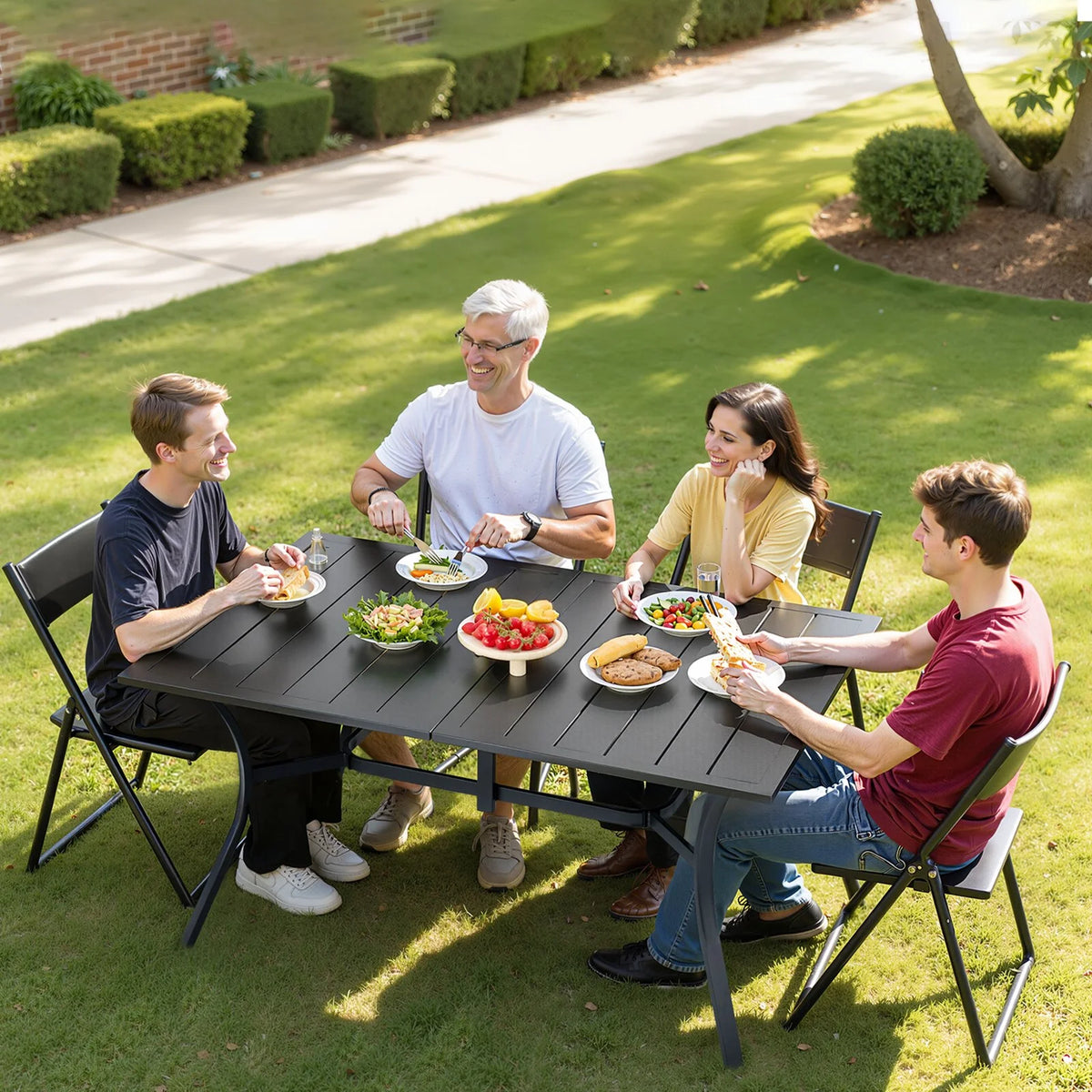 VEVOR Outdoor Patio Dining Table Rectangular Metal Slat Garden Furniture for 6 - View 7