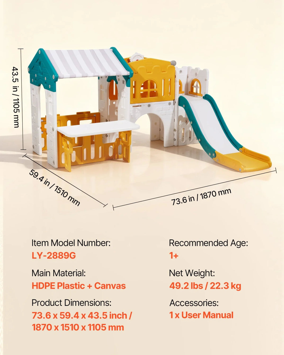 VEVOR Outdoor Playhouse, Versatile Toddler Playground with Slide, Basketball, Telescope, Steering Wheel, Crawling Tunnel, Sales Window, Toddler Playset for Aged 1+, Open Play Structure, HDPE Plastic - View 2