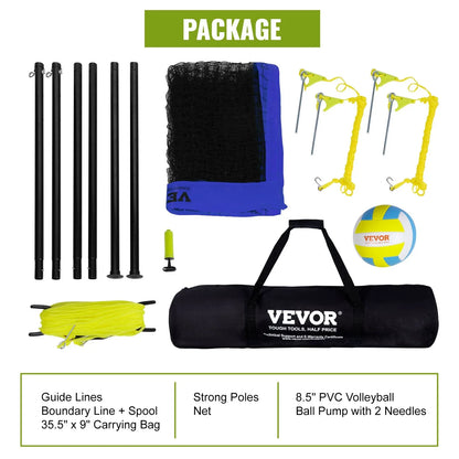 VEVOR Outdoor Portable Volleyball Net System, Adjustable Height Steel Poles, Professional Volleyball Set with PVC Volleyball, Pump, Carrying Bag, Heavy Duty Volleyball Net for Backyard, Beach, Lawn - View 5