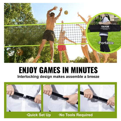 VEVOR Outdoor Portable Volleyball Net System, Adjustable Height Steel Poles, Professional Volleyball Set with PVC Volleyball, Pump, Carrying Bag, Heavy Duty Volleyball Net for Backyard, Beach, Lawn - View 7