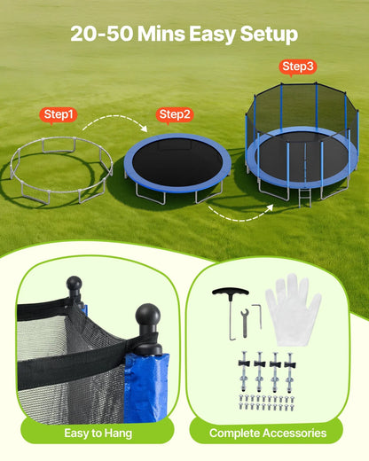 VEVOR Outdoor Trampoline, 15FT Round Recreational Trampoline with Enclosure Net, ASTM Approved, Heavy Duty Trampolines, Max 470 lbs Weight Capacity, Anti-Rust Backyard Trampolines for Kids & Adults - View 6