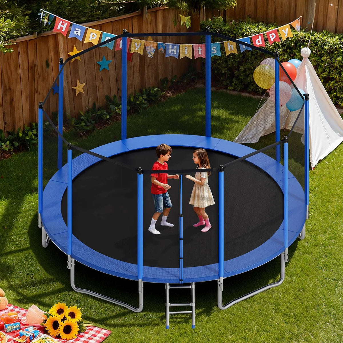 VEVOR Outdoor Trampoline, 15FT Round Recreational Trampoline with Enclosure Net, ASTM Approved, Heavy Duty Trampolines, Max 470 lbs Weight Capacity, Anti-Rust Backyard Trampolines for Kids & Adults - View 8