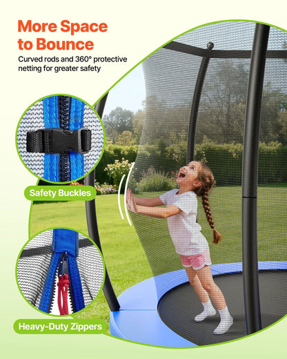VEVOR Outdoor Trampoline, 8FT Recreational Trampoline, ASTM Approved Trampolines with Enclosure Net & Thickened Pad, Max 265 lbs Weight Capacity, Anti-Rust Backyard Trampolines for Kids & Adults - View 2