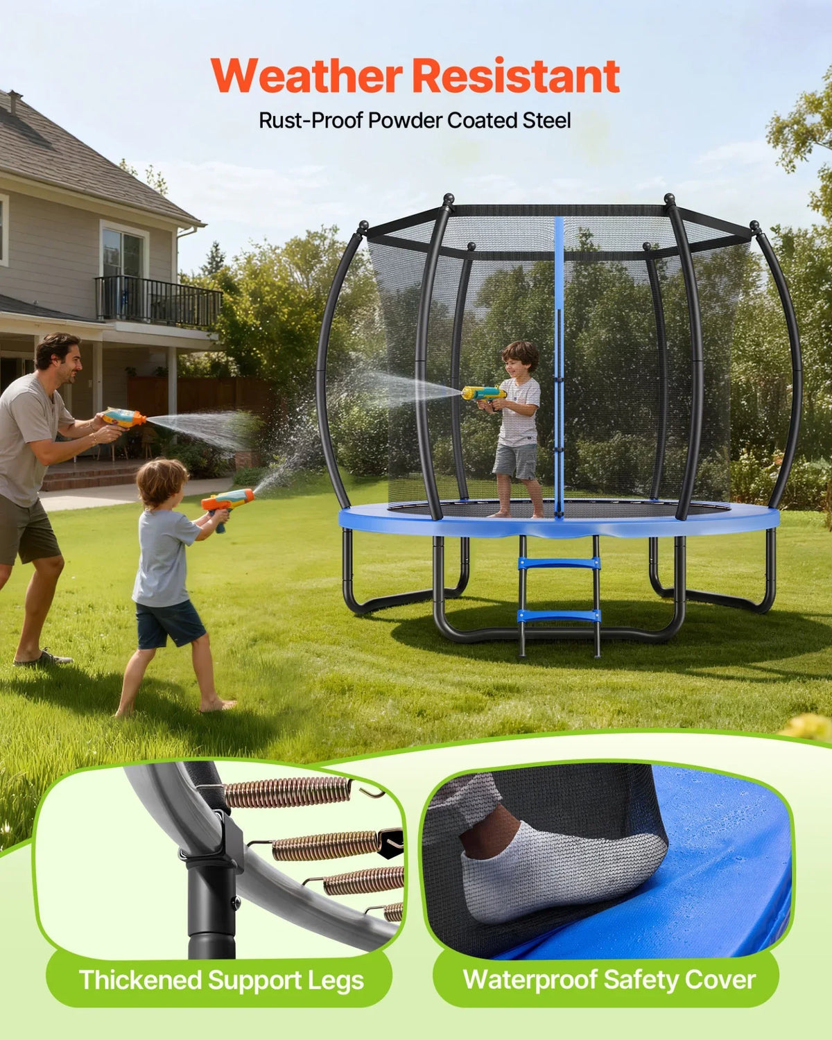 VEVOR Outdoor Trampoline, 8FT Recreational Trampoline, ASTM Approved Trampolines with Enclosure Net & Thickened Pad, Max 265 lbs Weight Capacity, Anti-Rust Backyard Trampolines for Kids & Adults - View 4