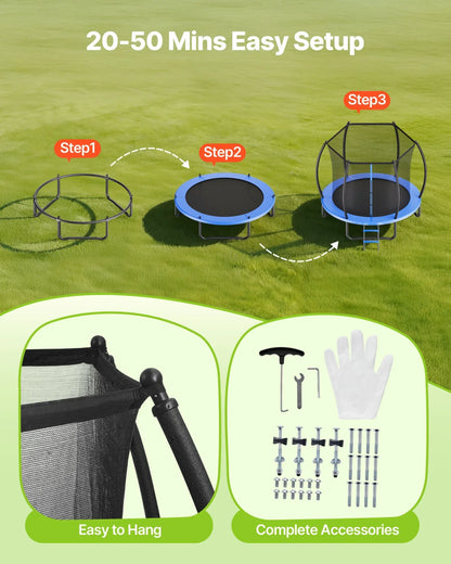 VEVOR Outdoor Trampoline, 8FT Recreational Trampoline, ASTM Approved Trampolines with Enclosure Net & Thickened Pad, Max 265 lbs Weight Capacity, Anti-Rust Backyard Trampolines for Kids & Adults - View 5