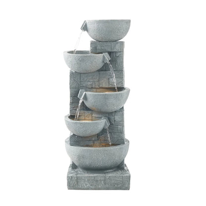 VEVOR Outdoor Water Fountain, 31.5 in Height Fountain and Waterfall, 5-Tier Floor Standing Bowl-Shaped Cascading Fountains with LED Light and Pump, for Outdoor Indoor Garden, Home, Patio & Backyard - View 8