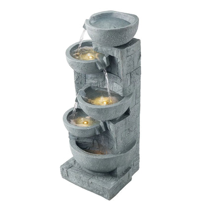 VEVOR Outdoor Water Fountain, 31.5 in Height Fountain and Waterfall, 5-Tier Floor Standing Bowl-Shaped Cascading Fountains with LED Light and Pump, for Outdoor Indoor Garden, Home, Patio & Backyard - View 10
