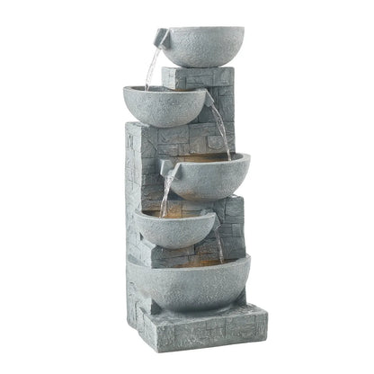 VEVOR Outdoor Water Fountain, 31.5 in Height Fountain and Waterfall, 5-Tier Floor Standing Bowl-Shaped Cascading Fountains with LED Light and Pump, for Outdoor Indoor Garden, Home, Patio & Backyard - View 9