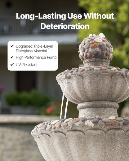 VEVOR Outdoor Water Fountain, 36.5 in Height Fountain and Waterfall, 2-Tier Floor Standing Rock Base Style Fiberglass and Resin Fountains with Pump, for Outdoor Indoor Garden, Home, Patio & Backyard - View 4