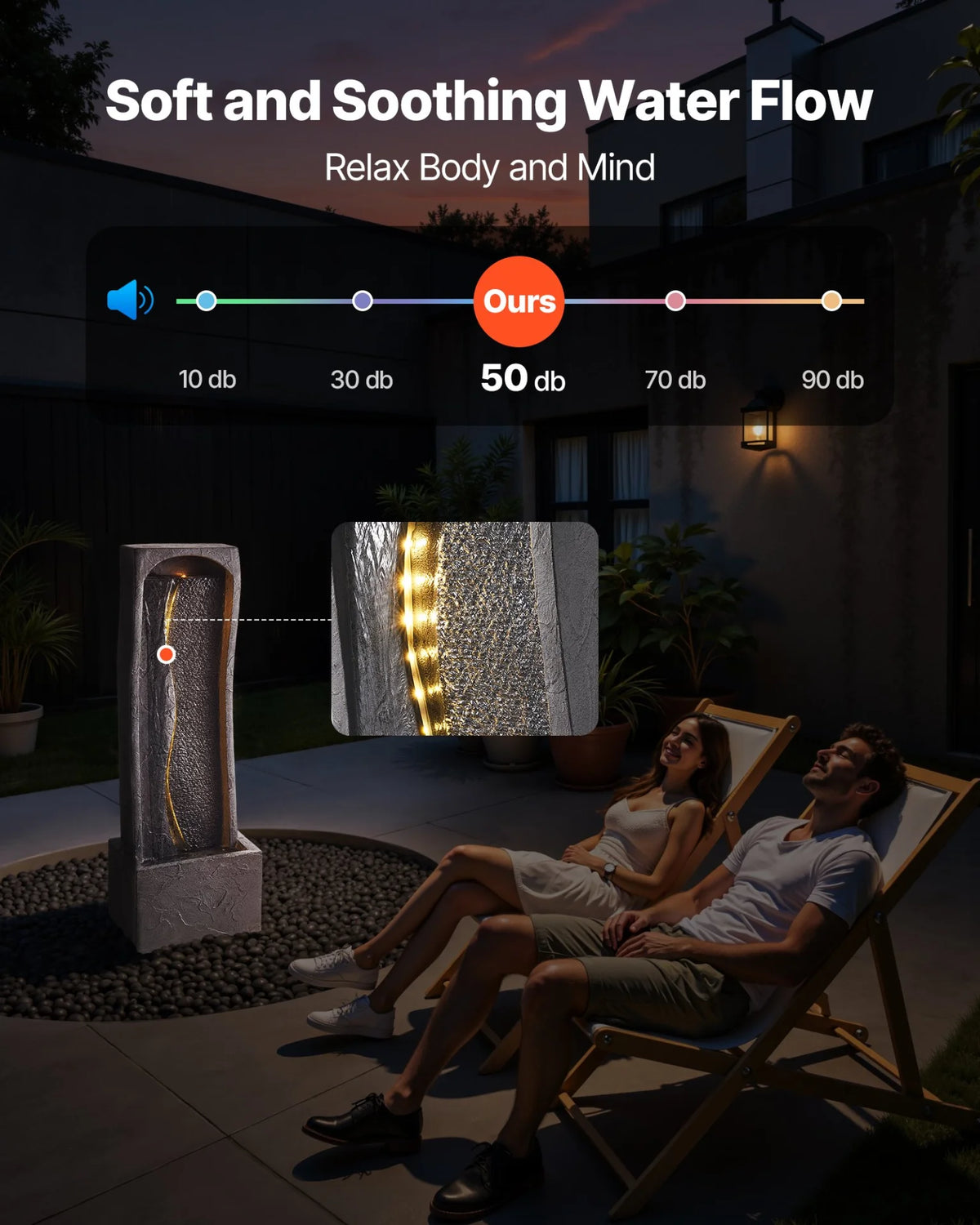 VEVOR Outdoor Water Fountain, 38.58 in Height Fountain and Waterfall, 1-Tier Floor Standing Rock Base Style Fountains with with LED Light and Pump, for Outdoor Indoor Garden, Home, Patio & Backyard - View 3
