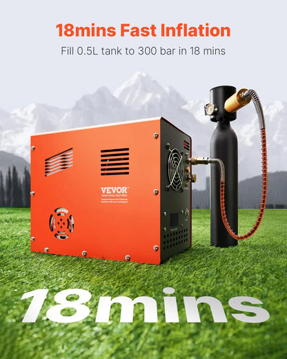 VEVOR PCP Air Compressor, 4500PSI/30Mpa PCP Airgun Compressor with Built-in Converter & Fan Cooling System, Auto Stop DC12V/AC120V Portable Paintball Tank Compressor for Air Rifle, Scuba Diving Bottle