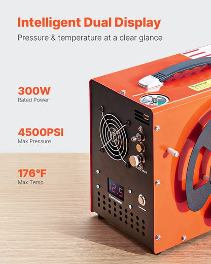 VEVOR PCP Air Compressor, 4500PSI/30Mpa PCP Airgun Compressor with Built-in Converter & Fan Cooling System, Auto Stop DC12V/AC120V Portable Paintball Tank Compressor for Air Rifle, Scuba Diving Bottle - View 2