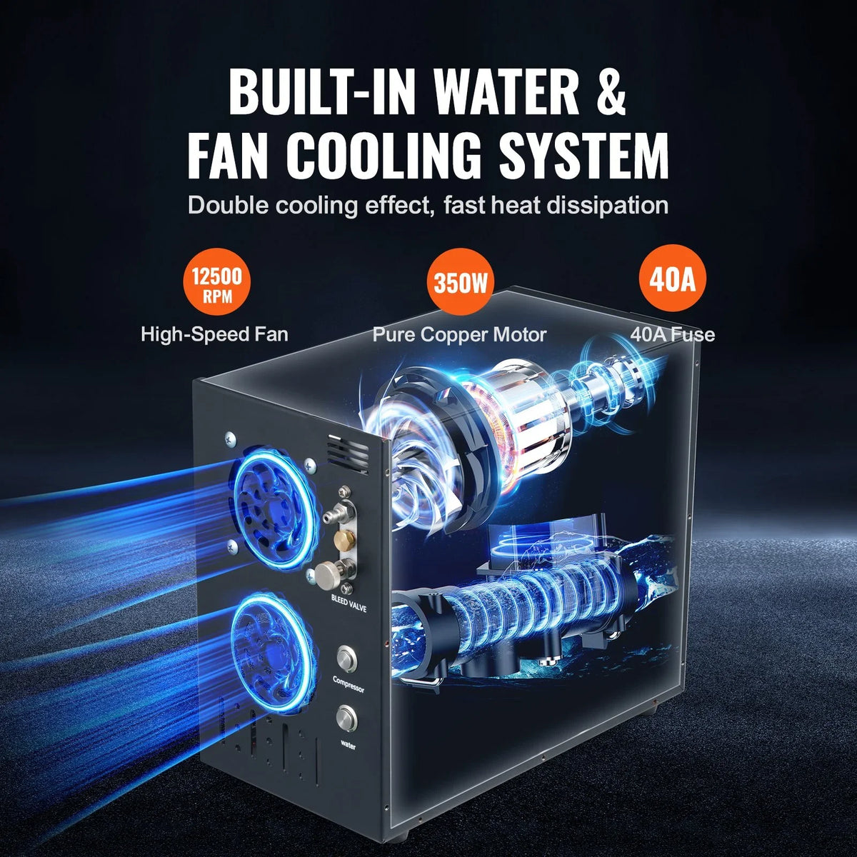 VEVOR PCP Air Compressor, 4500PSI/30Mpa Portable PCP Airgun Compressor - Built-in Water and Fan Cooling System, Auto-Stop | DC12V/AC120V Paintball Tank Compressor for Air Rifle, Scuba Diving Bottle - View 3
