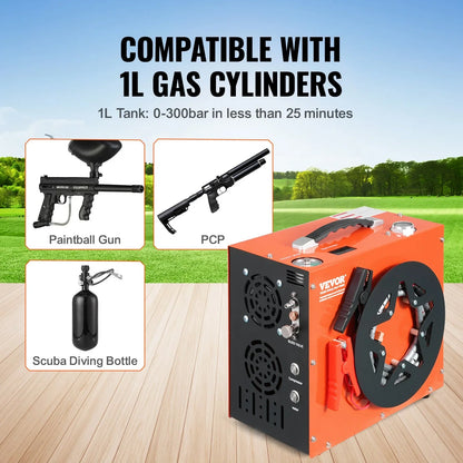 VEVOR PCP Air Compressor, 4500PSI/30Mpa Portable PCP Airgun Compressor - Built-in Water and Fan Cooling System, Auto-Stop | DC12V/AC120V Paintball Tank Compressor for Air Rifle, Scuba Diving Bottle - View 5