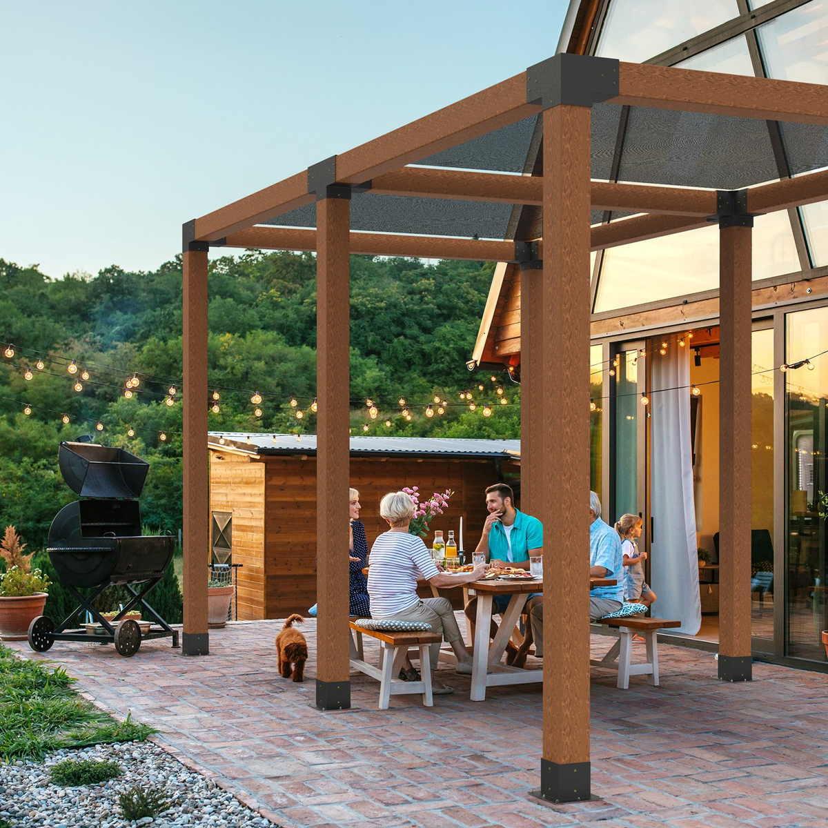 VEVOR Pergola Kit, 4x4 Inch Pergola Brackets for 3.5x3.5 Inch Wood Beams in Actual Dimension, 3-Way (4 Pcs) and 4-Way (2 Pcs) Gazebo Brackets with 6 Post Bases, for Outdoor Pergolas, Gazebos, Sheds - View 7