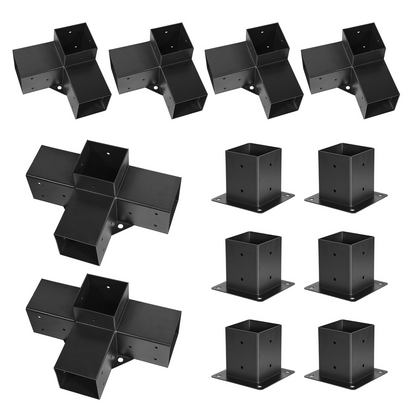VEVOR Pergola Kit, 4x4 Inch Pergola Brackets for 3.5x3.5 Inch Wood Beams in Actual Dimension, 3-Way (4 Pcs) and 4-Way (2 Pcs) Gazebo Brackets with 6 Post Bases, for Outdoor Pergolas, Gazebos, Sheds - View 8