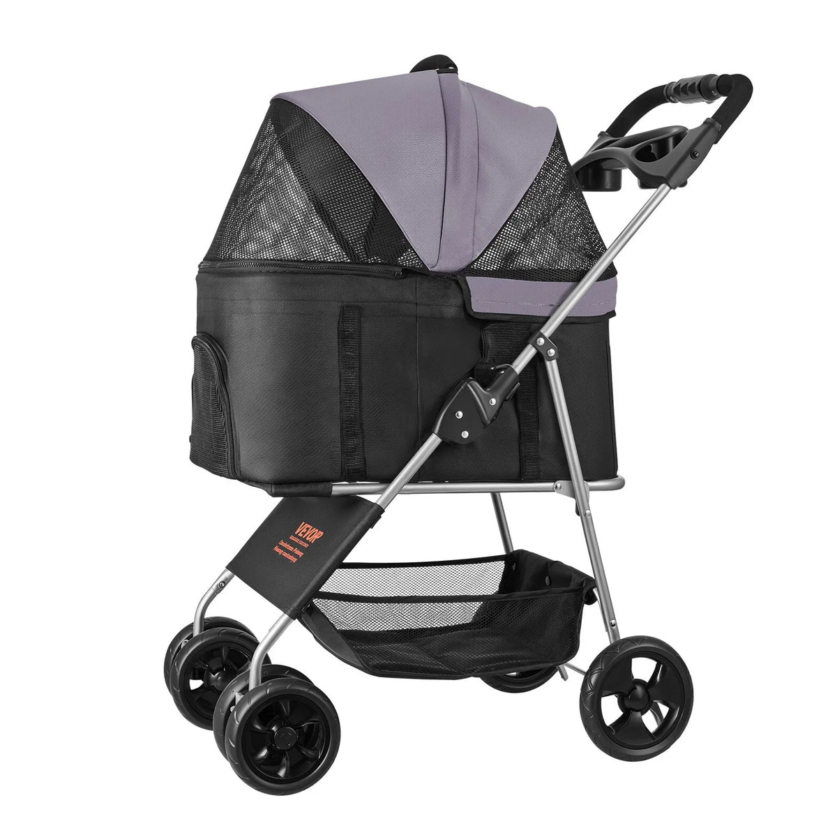 VEVOR Pet Stroller, 35 lbs Weight Capacity, Foldable Dog Stroller Cart, 4 Wheels Cats Pram with Detachable Carrier & Mesh Windows, Portable Animal Carrier with Brake for Small to Medium Pets - View 9