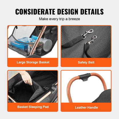 VEVOR Pet Stroller, 4 Wheels Dog Stroller Rotate with Brakes, 66 lbs Weight Capacity, Puppy Stroller with Detachable Carrier, Storage Basket and Pet Pad, for Small to Medium Sized Dogs, Black - View 6