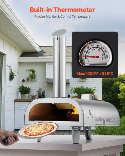 VEVOR Pizza Oven Outdoor, 12" Pellet Pizza Oven, Portable Pizza-Stove with Built-in Thermometer, Wood Fired Stainless Steel Pizza-Maker, for Backyard, Camping, Pizza-Stone, Shovel, Carry Bag, Silver - View 3