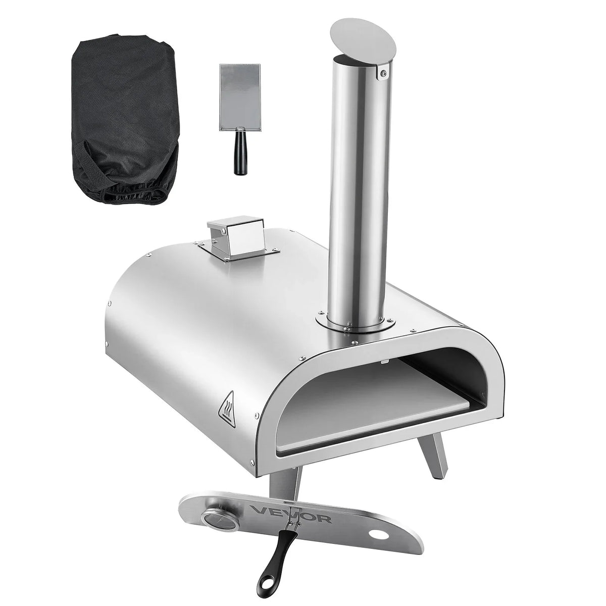 VEVOR Pizza Oven Outdoor, 12" Pellet Pizza Oven, Portable Pizza-Stove with Built-in Thermometer, Wood Fired Stainless Steel Pizza-Maker, for Backyard, Camping, Pizza-Stone, Shovel, Carry Bag, Silver - View 8