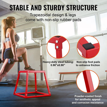 VEVOR Plyometric Jump Boxes, 12/18/24 Inch Plyo Box, Platform and Jumping Agility Box, Anti-Slip Fitness Exercise Step Up Box Set for Home Gym Training, Conditioning Strength Training, Red - View 3
