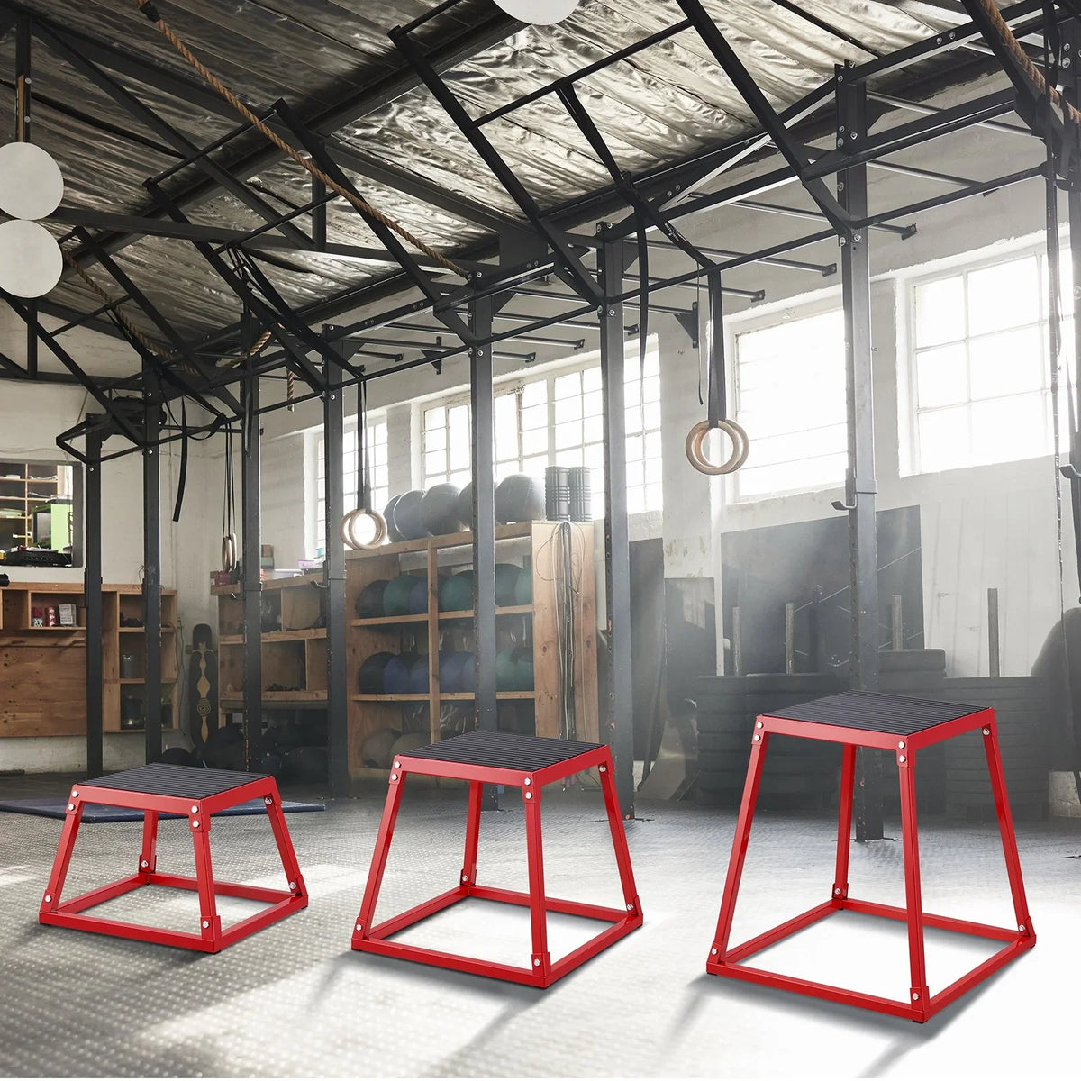 VEVOR Plyometric Jump Boxes, 12/18/24 Inch Plyo Box, Platform and Jumping Agility Box, Anti-Slip Fitness Exercise Step Up Box Set for Home Gym Training, Conditioning Strength Training, Red - View 7