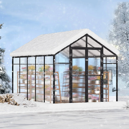 VEVOR Polycarbonate Greenhouse, 8 x 10 Ft, Outdoor Greenhouse with 2 Vent Windows, Pavilion Styled Greenhouse with Hinged Door, Aluminum Large Walk-in Greenhouse Kit for Outside Garden Backyard - View 7