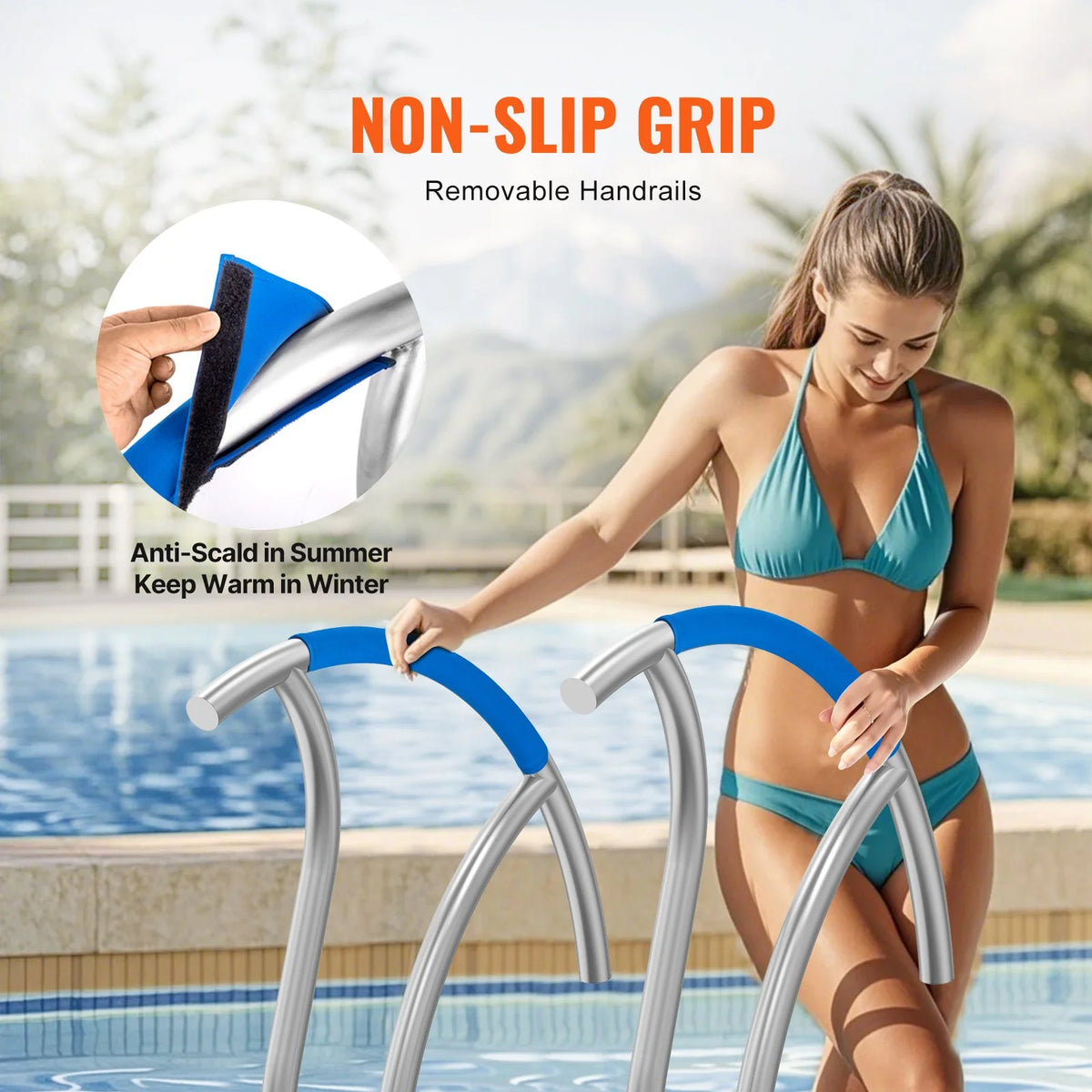 VEVOR Pool Handrail, 2 PCS 30x30 in Pool Railing, Stainless Steel with Base Plate for Indoor/Outdoor Pools,Swimming Pool Safety Railing for Decks,Rust-Proof Grab Bar w/ Grip Cover&Accessories for Spas - View 3
