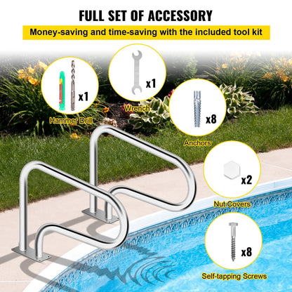 VEVOR Pool Handrail, 32 x 22.5 Swimming Pool Stair Rail, 304 Stainless Steel Stair Pool Hand Rail Rated 375lbs Load Capacity, Pool Rail with Quick Mount Base Plate, and Complete Mounting Accessories - View 6