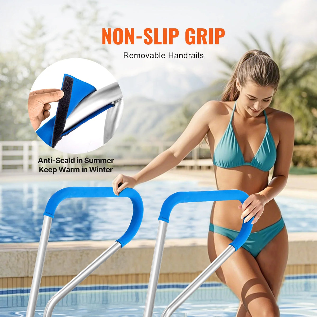 VEVOR Pool Handrail, 39 x 32 inch Pool Railing, Stainless Steel with Base Plate for Indoor/Outdoor Pools,Swimming Pool Safety Railing for Decks,Rust-Proof Grab Bar w/ Grip Cover&Accessories for Spas