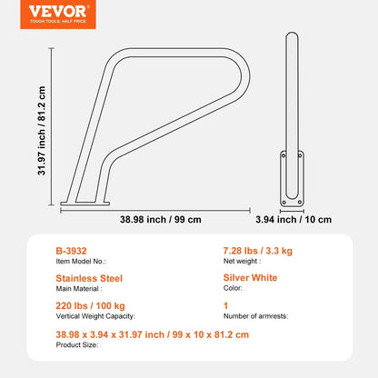 VEVOR Pool Handrail, 39 x 32 inch Pool Railing, Stainless Steel with Base Plate for Indoor/Outdoor Pools,Swimming Pool Safety Railing for Decks,Rust-Proof Grab Bar w/ Grip Cover&Accessories for Spas - View 6