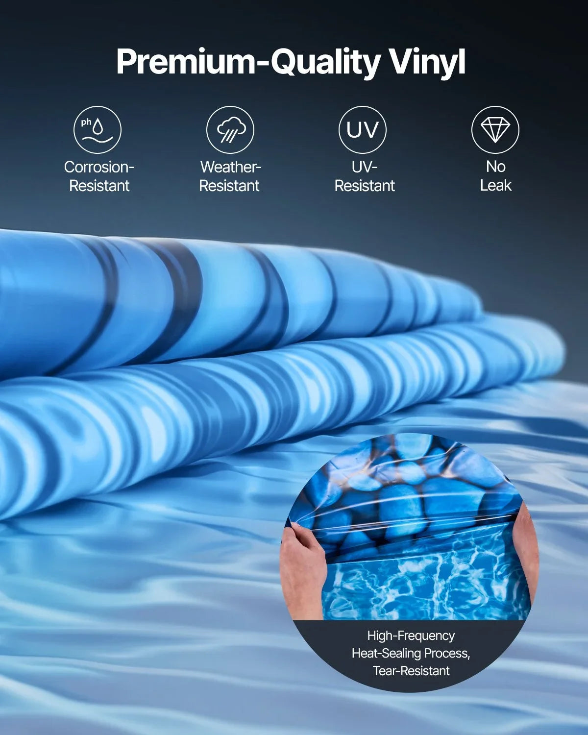 VEVOR Pool Liner, 30ft Round Pool Liner, Uinbead Style, Durable Vinyl Pool Liner, Standard Gauge, 52in Wall Height, Pool Liner Replacement for Steel Sided Above-Ground Swimming Pools - View 3