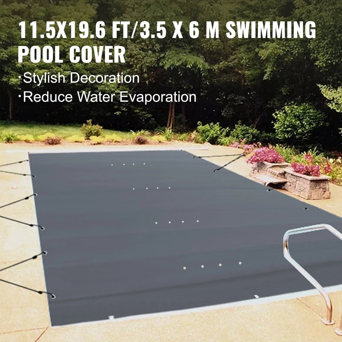 VEVOR Pool Safety Cover Fits 10.5x18.6ft Rectangle Inground Pools, Safety Pool Cover with Drainage Holes, Mesh Pool Cover for Swimming Pool, PVC Winter Safety Cover, Dark Grey - View 2