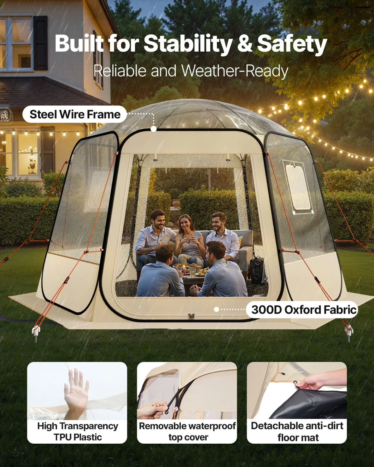 VEVOR Pop up Bubble Tent, 11 x 10.2 ft Waterproof & UV-Resistant, Clear Camping Tent Shelter, Outdoor Garden Dome Igloo Tents with Windows, 540° Panoramic View, for 8-10 Persons Patio Backyard - View 2