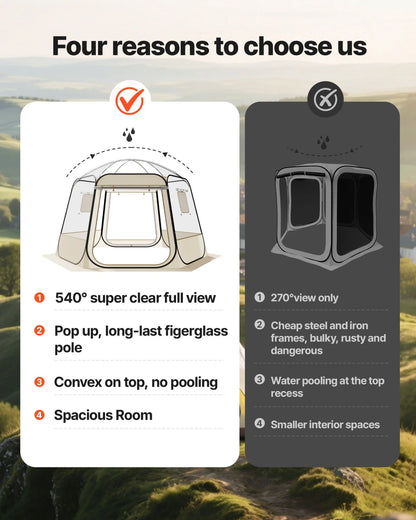 VEVOR Pop up Bubble Tent, 11 x 10.2 ft Waterproof & UV-Resistant, Clear Camping Tent Shelter, Outdoor Garden Dome Igloo Tents with Windows, 540° Panoramic View, for 8-10 Persons Patio Backyard - View 3