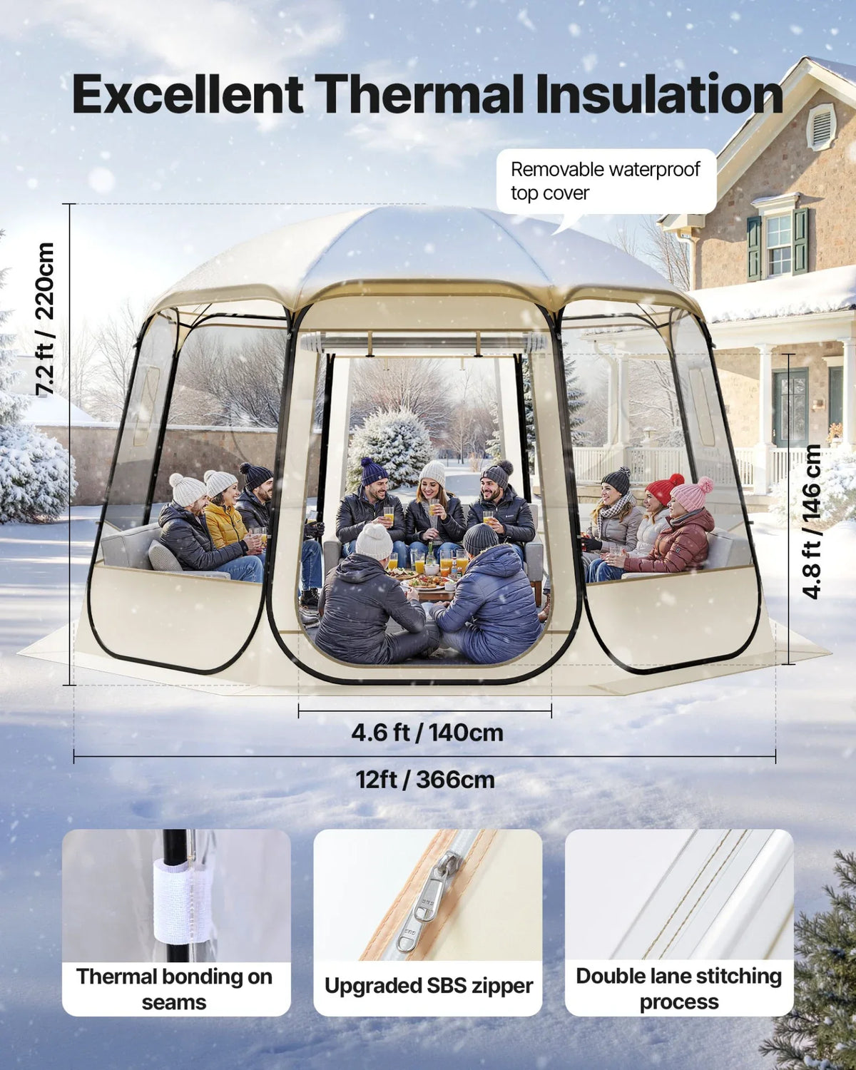 VEVOR Pop up Bubble Tent, 12 x 11.1 ft Waterproof & UV-Resistant, Clear Camping Tent Shelter, Outdoor Garden Dome Igloo Tents with Windows, 540° Panoramic View, for 10-12 Persons Patio Backyard - View 4